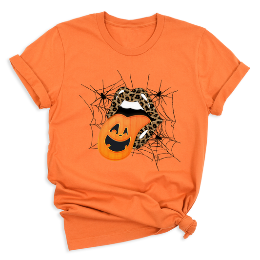 Leopard Lips & Pumpkin Tongue Halloween Graphic Tee – Witches & Halloweentown Shirt
