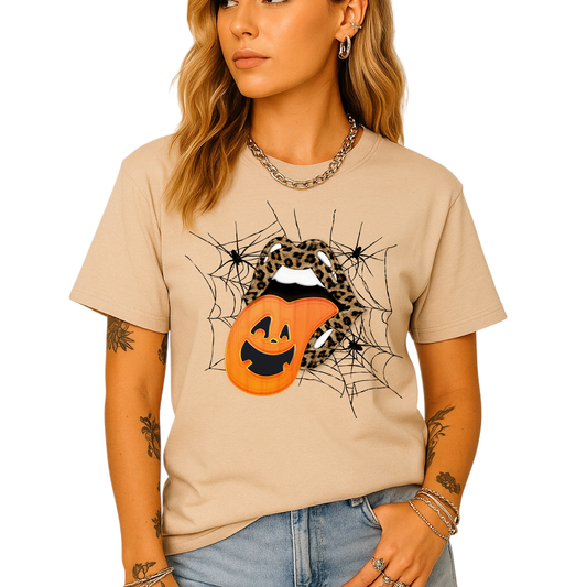 Leopard Lips & Pumpkin Tongue Halloween Graphic Tee – Witches & Halloweentown Shirt