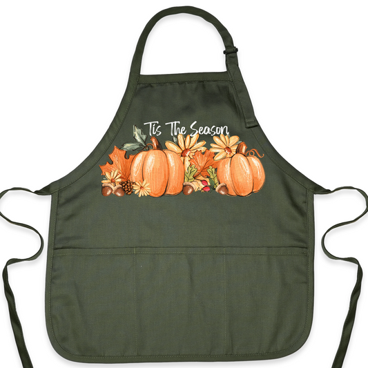 Tis The Season Pumpkin Thanksgiving Apron – Cute Fall Apron for Women & Men
