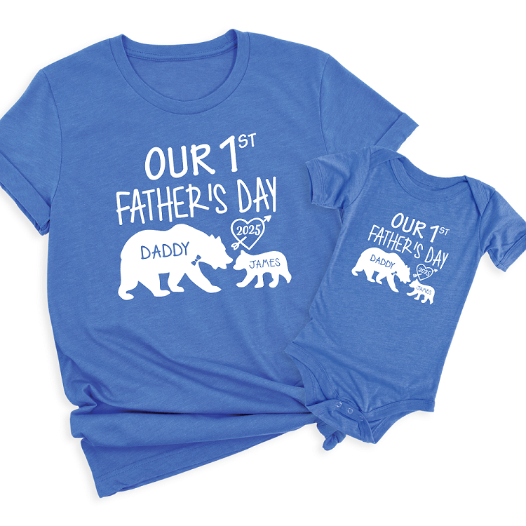 Our First Fathers Day Dad and Baby Matching Shirts | Bear Design
