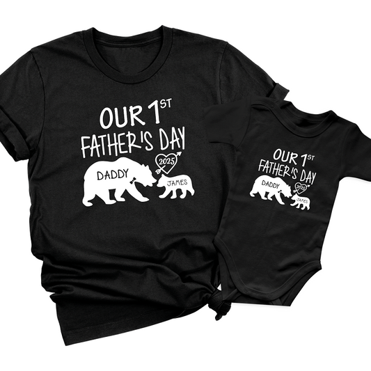 Our First Fathers Day Dad and Baby Matching Shirts | Bear Design