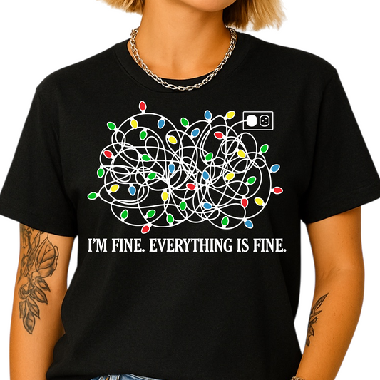 I’m Fine Everything is Fine Christmas Shirt – Tangled Lights Funny Holiday Tee
