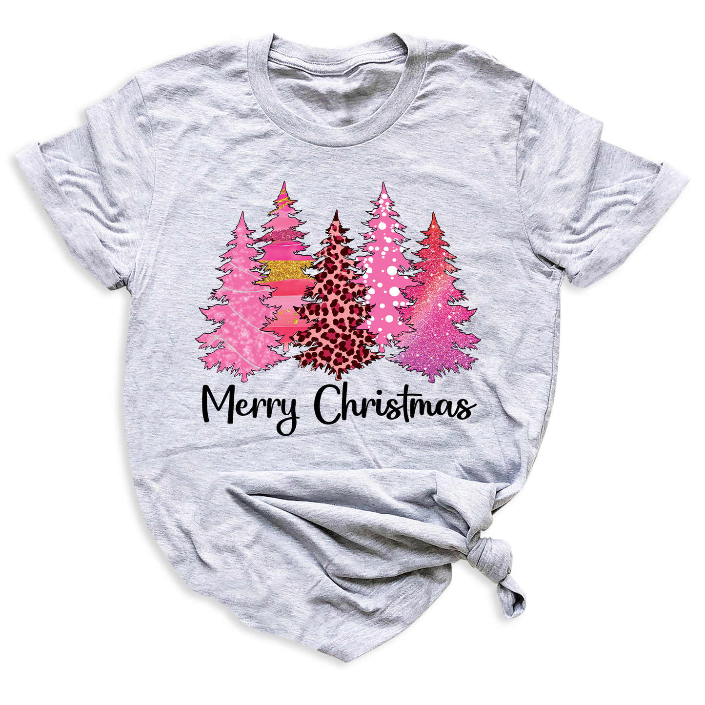 Merry Christmas Tree Shirt for Women – Pink Leopard Print Holiday Tee, Cute Winter Outfit, Ladies Christmas Party Top