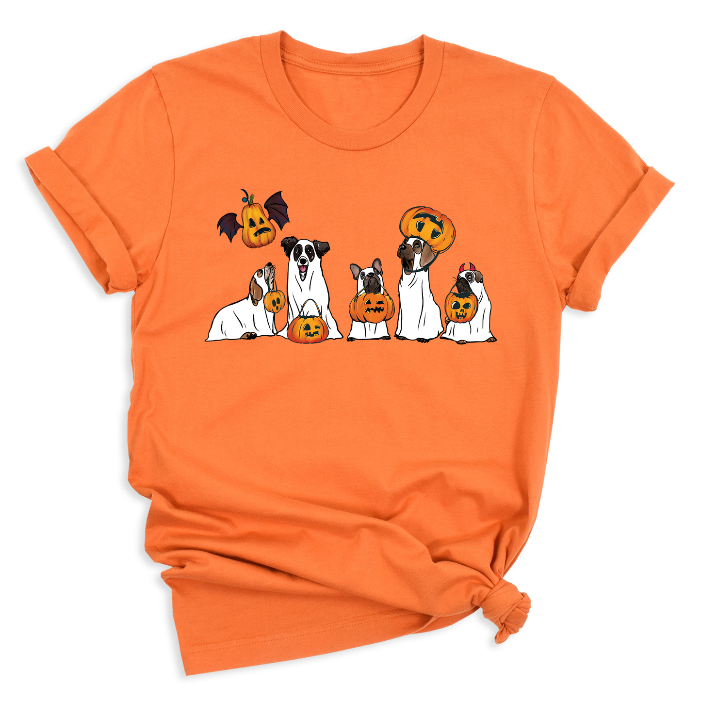Halloween Ghost Dogs Shirt – Cute Dog Lover Tee for Women Men, Funny Pumpkin & Bat Halloween Top, Dog Mom Spooky Season Outfit