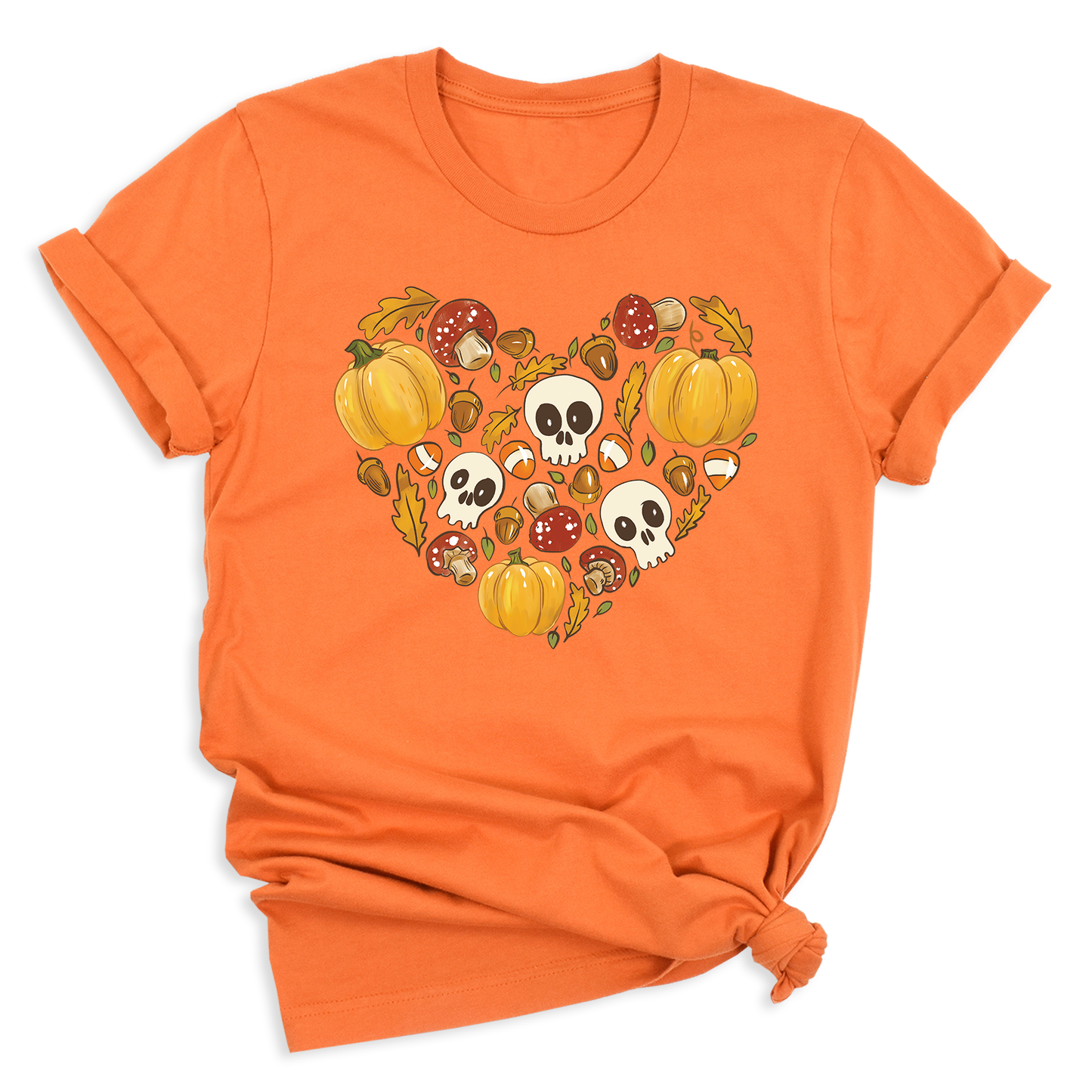 Heart Skull Halloween Shirt – Fall Season Tee for Women Men | Autumn Pumpkin Patch Outfit