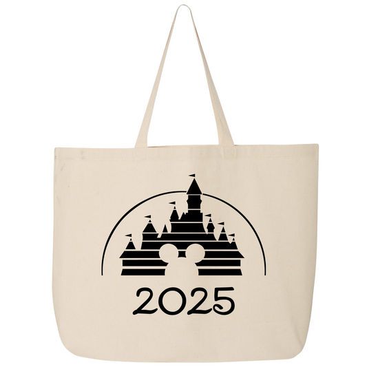 Disney 2025 Zippered Tote Bag – Disney Castle Canvas Bag for Women, Aesthetic Market & Travel Tote