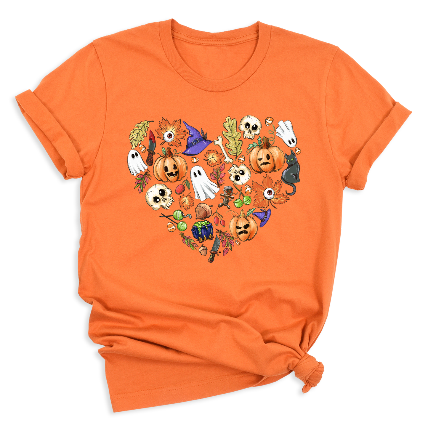 Halloween Elements Heart Shirt – Spooky Season Tee | Women’s Ghost & Pumpkin Shirt