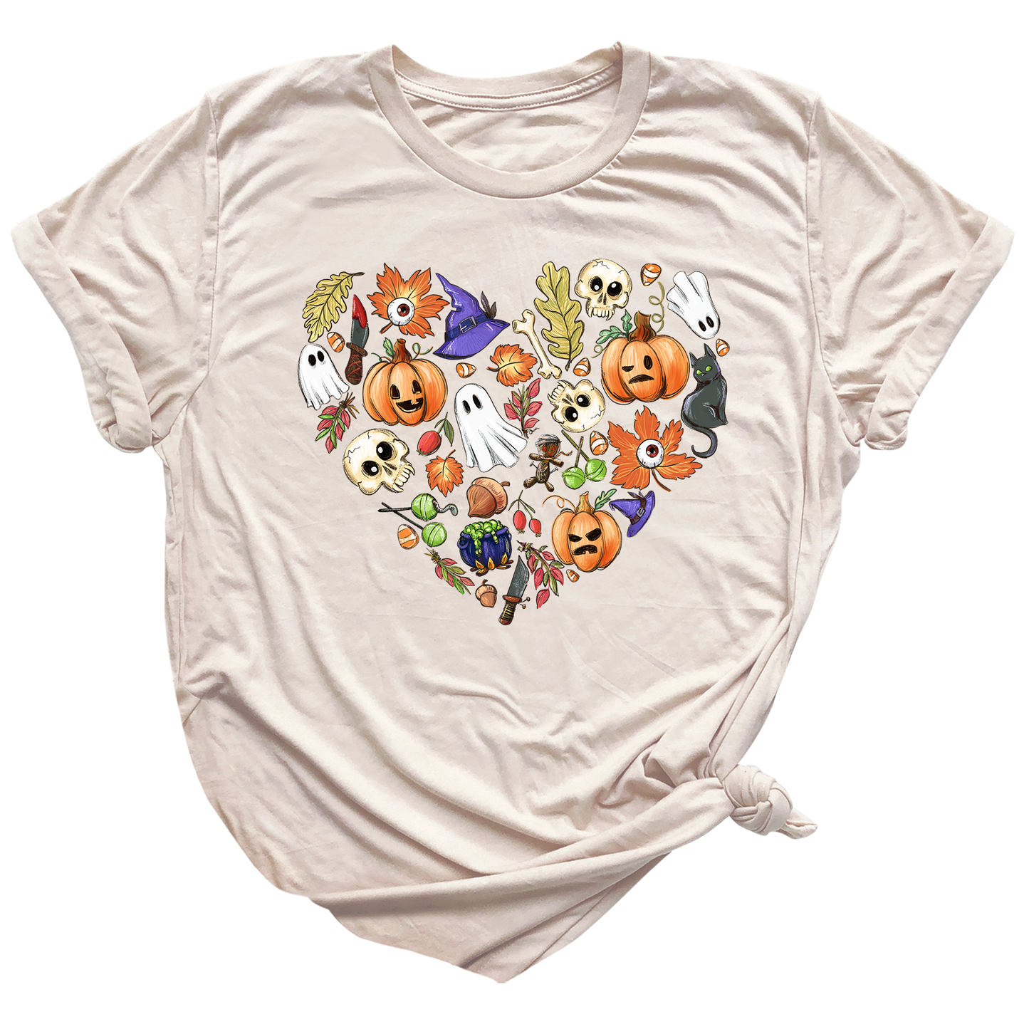 Halloween Elements Heart Shirt – Spooky Season Tee | Women’s Ghost & Pumpkin Shirt