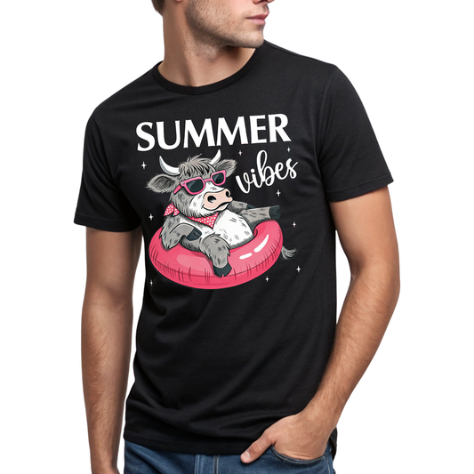 Summer Vibes Pool Cow Design Graphic Shirt