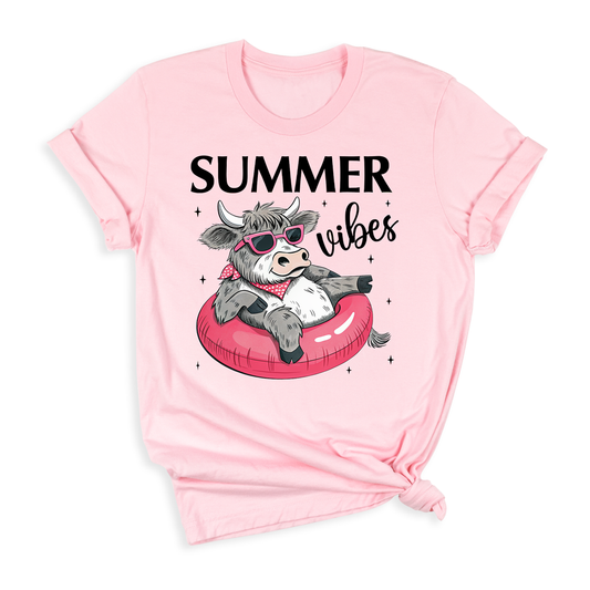 Summer Vibes Pool Cow Design Graphic Shirt
