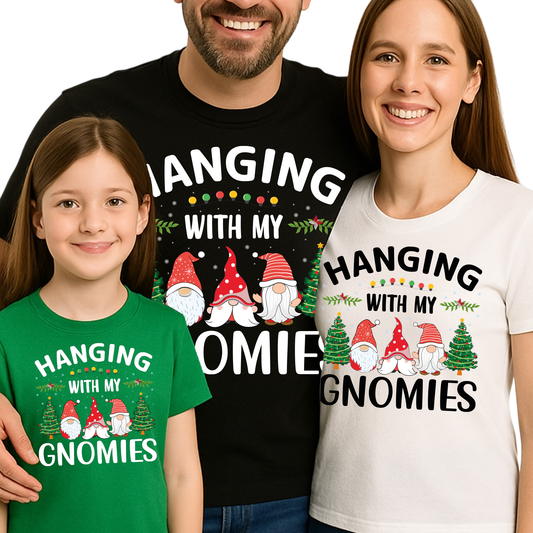 Hanging With My Gnomies Christmas Shirt – Cute Gnome Holiday Tee, Family Matching Xmas T-Shirt, Santa Gnome Party Shirt