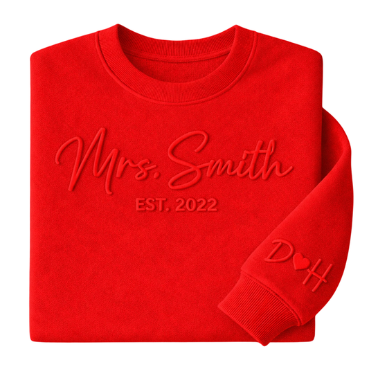 Custom Mrs Embossed Sweatshirt – Personalized Future Mrs Bride