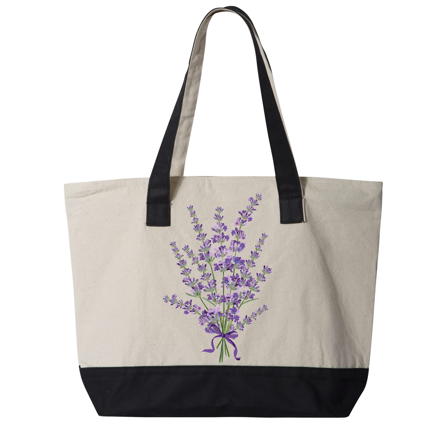 Lavender Flower Canvas Tote Bag – Eco-Friendly Cotton Shopper, Purple Floral Market Bag