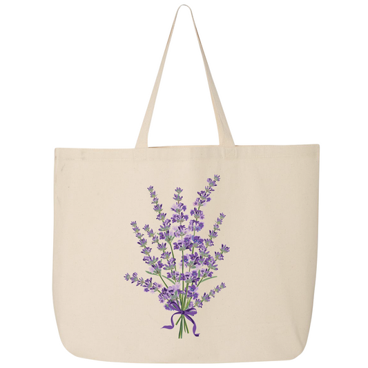 Lavender Flower Canvas Tote Bag – Eco-Friendly Cotton Shopper, Floral Market Bag