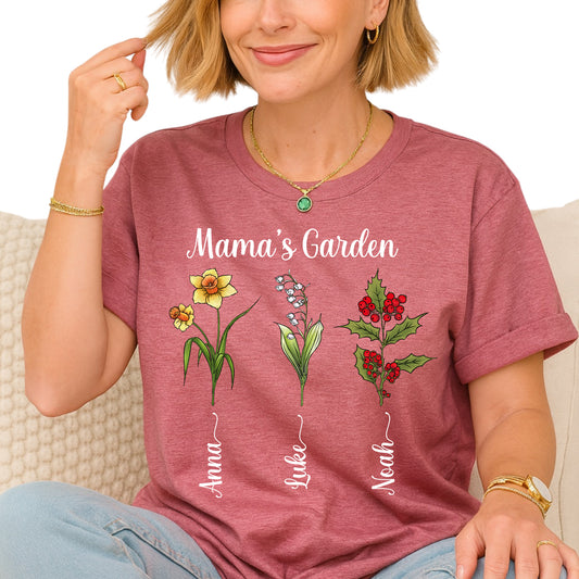 Personalized Birth Month Flower Mom Shirt – Custom Mama’s Garden Tee with Kids Names