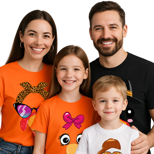 Funny Thanksgiving Family Matching Shirts – Turkey Face T-Shirt Set for Holiday Dinner