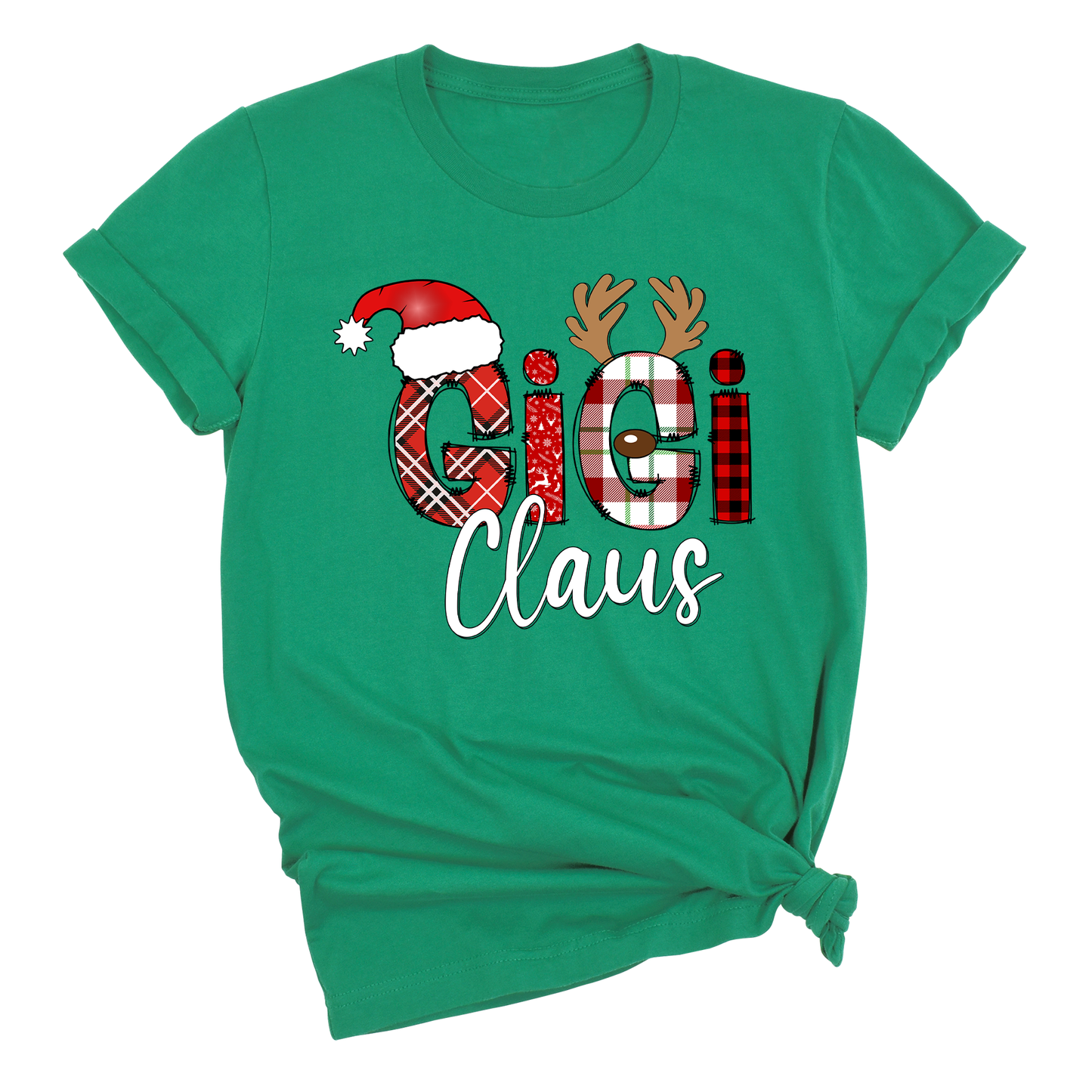 Gigi Claus Christmas Shirt for Grandma – Custom Gigi, Mimi, Nana Xmas Tee with Santa Hat & Plaid Design