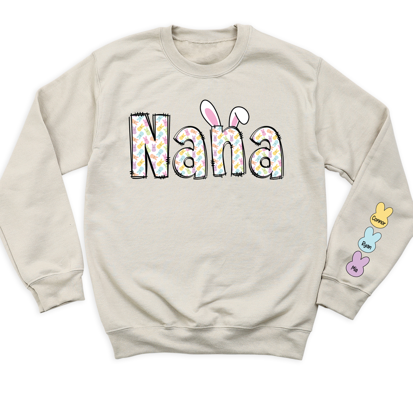 Custom Rabbit Nana Sweatshirt with Kid's Name on Sleeve