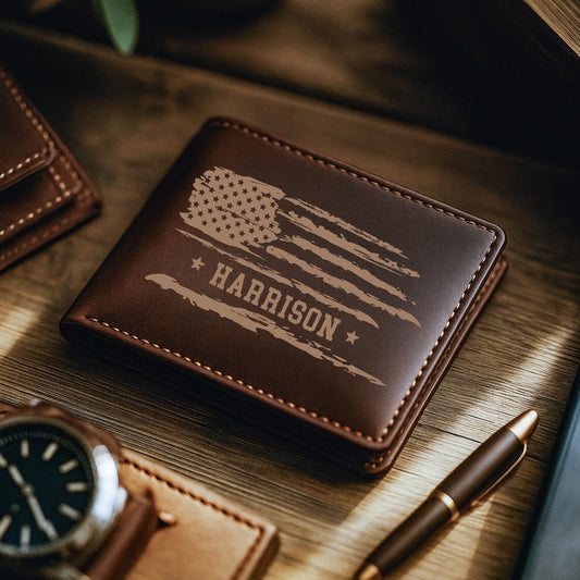 Personalized American Flag Leather Wallet RFID