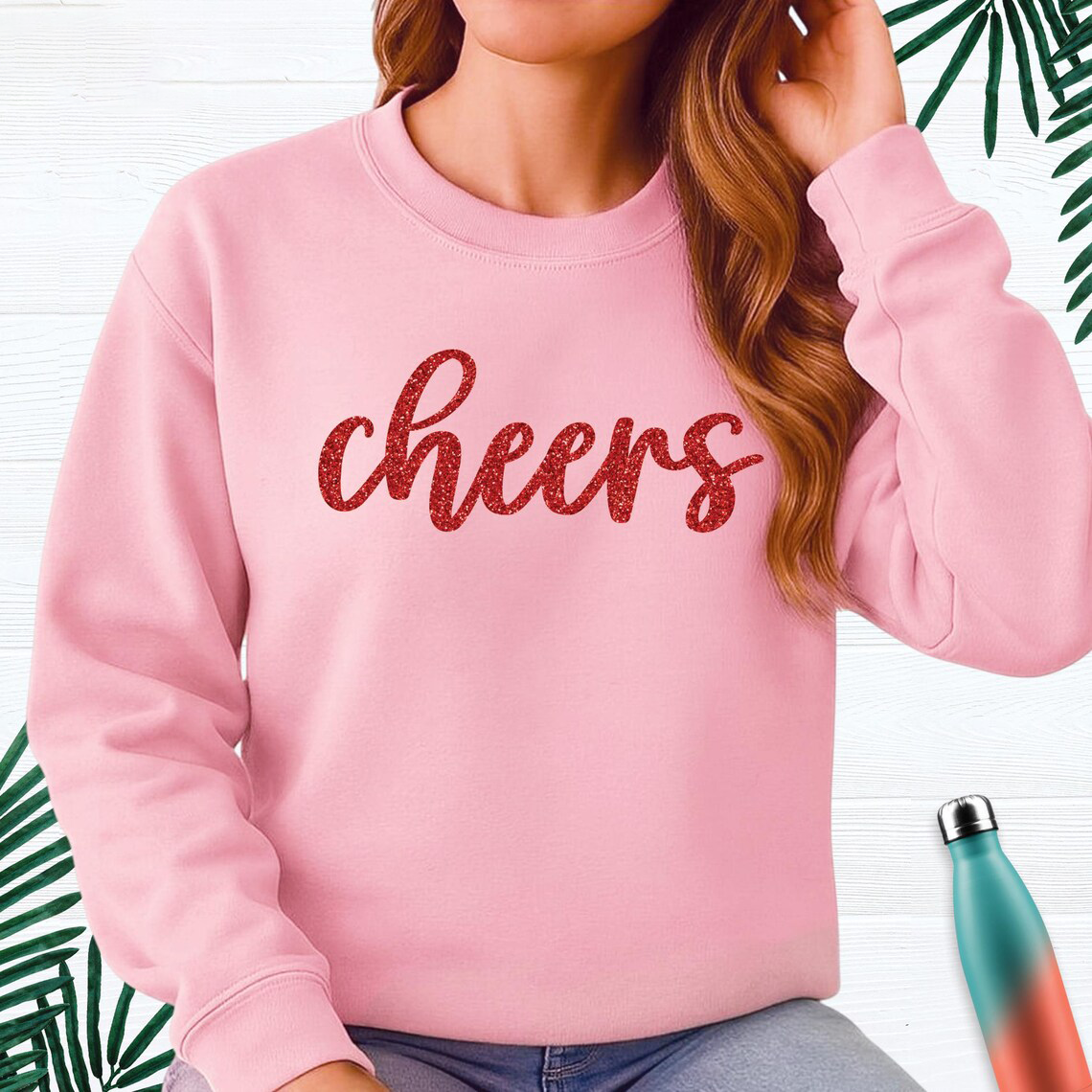 Glitter Cheers Sweatshirt Women Holiday Christmas New Year Shirt