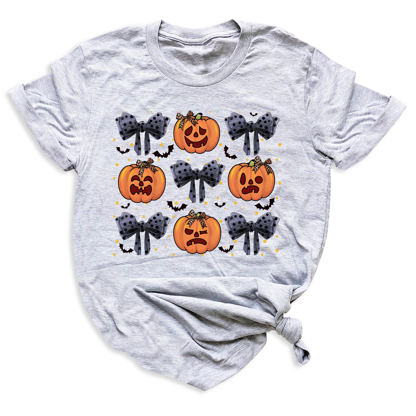 Funny Halloween Pumpkin Face Shirt – Coquette Bow Spooky Season Tee
