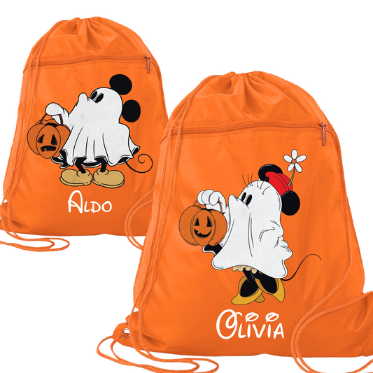 Custom Disney Halloween Drawstring Bag – Kids Mickey & Minnie Trick-or-Treat Cinch Backpack