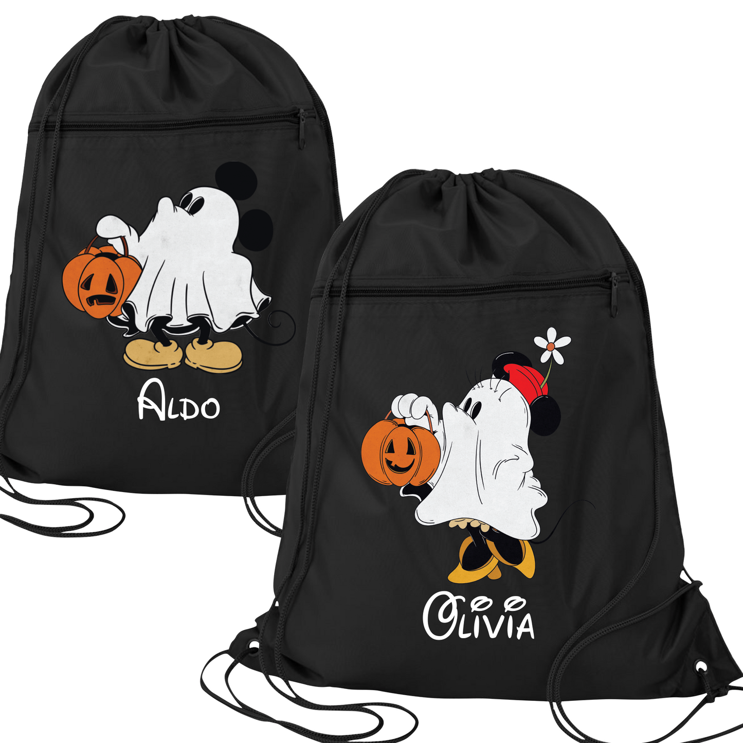 Custom Disney Halloween Drawstring Bag – Kids Mickey & Minnie Trick-or-Treat Cinch Backpack