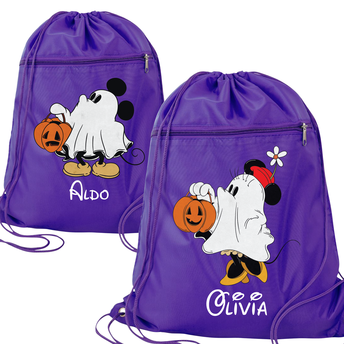 Custom Disney Halloween Drawstring Bag – Kids Mickey & Minnie Trick-or-Treat Cinch Backpack
