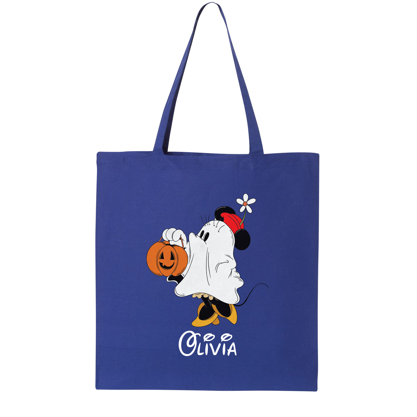 Custom Disney Minnie Halloween Tote Bag – Personalized Trick-or-Treat Canvas Bag, Cute Ghost Gift Bag for Kids & Moms