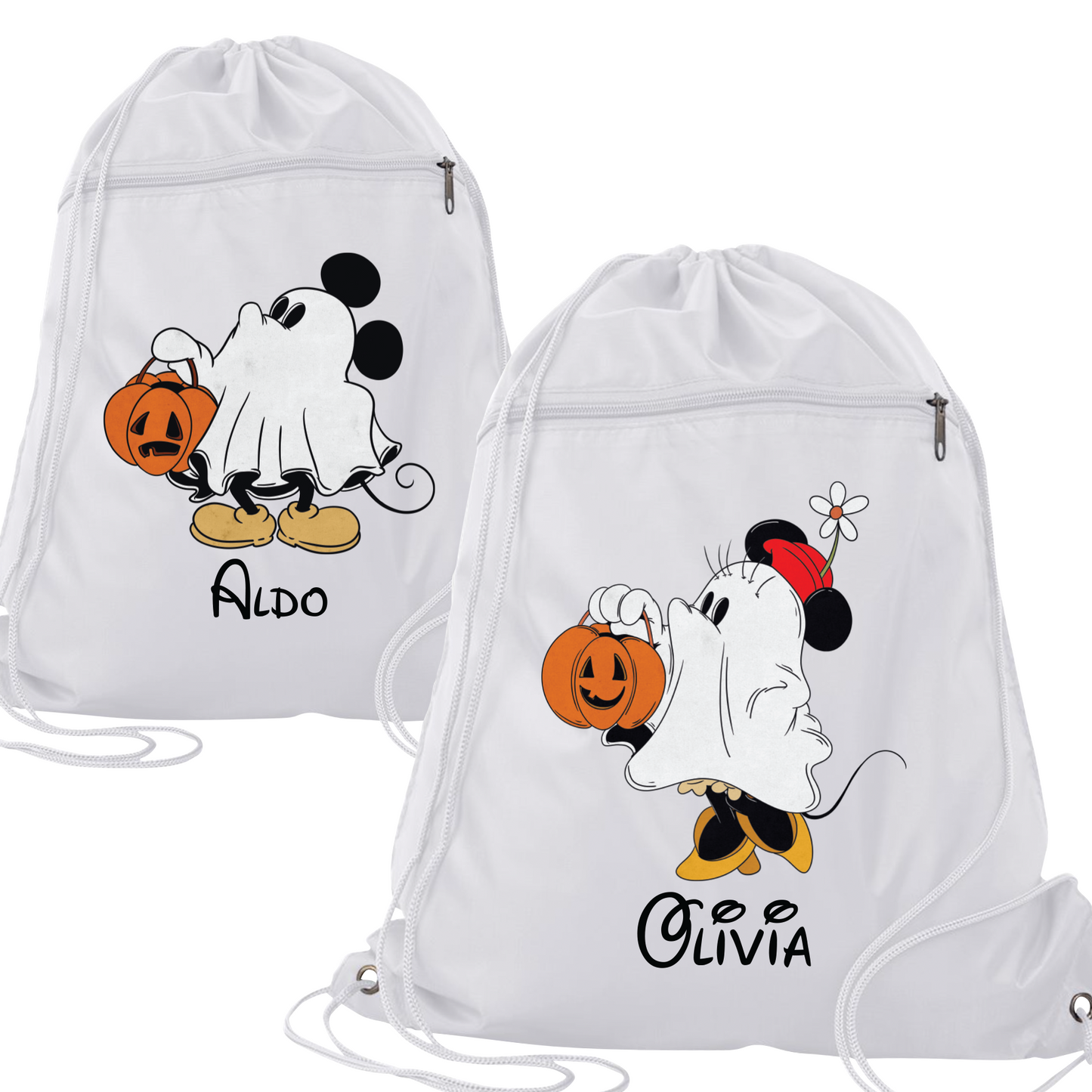 Custom Disney Halloween Drawstring Bag – Kids Mickey & Minnie Trick-or-Treat Cinch Backpack