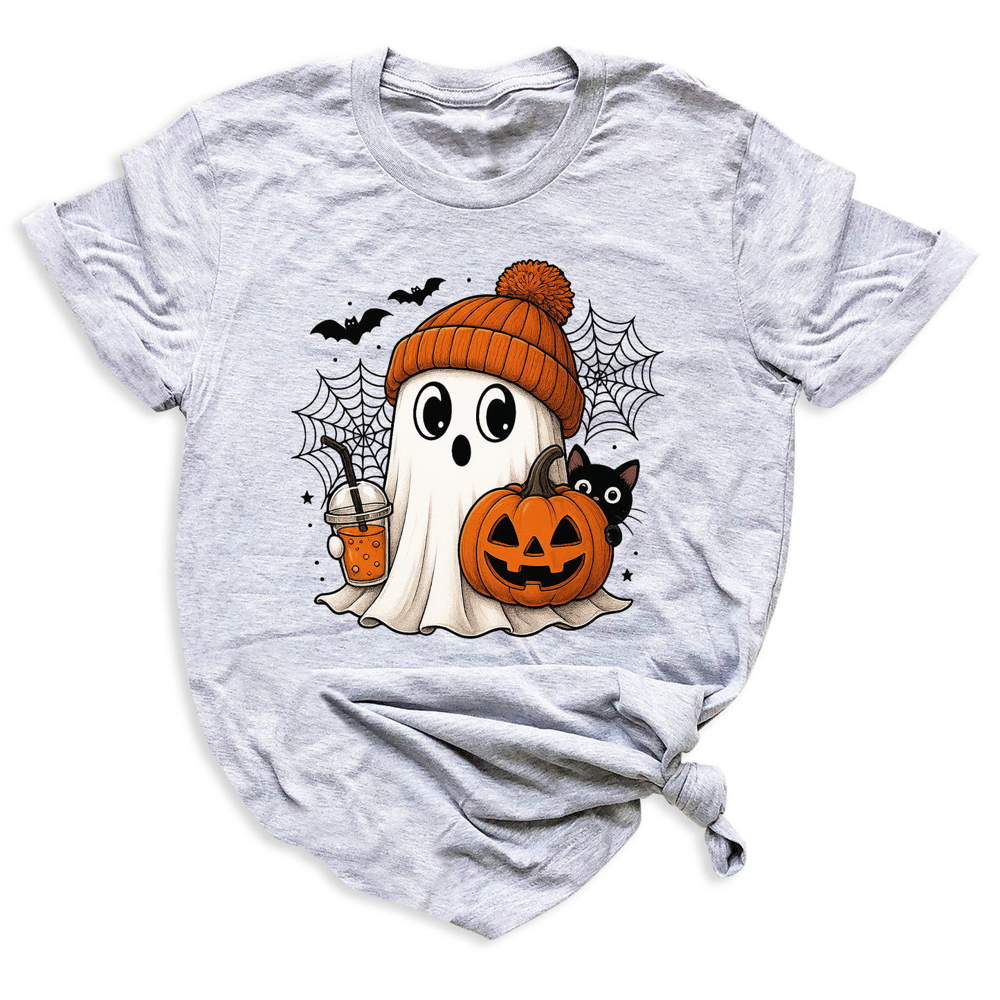 Halloween Ghost and Drink T-Shirt – Pumpkin & Spooky Season Tee
