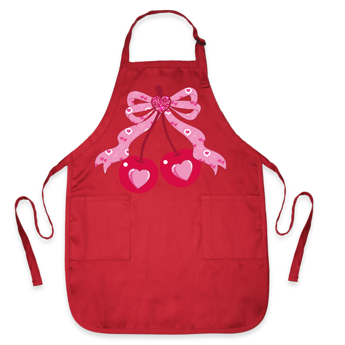 Coquette Pink Bow Cherry Apron – Cute Baking & Cooking Apron for Women, Valentine & Mother’s Day Gift
