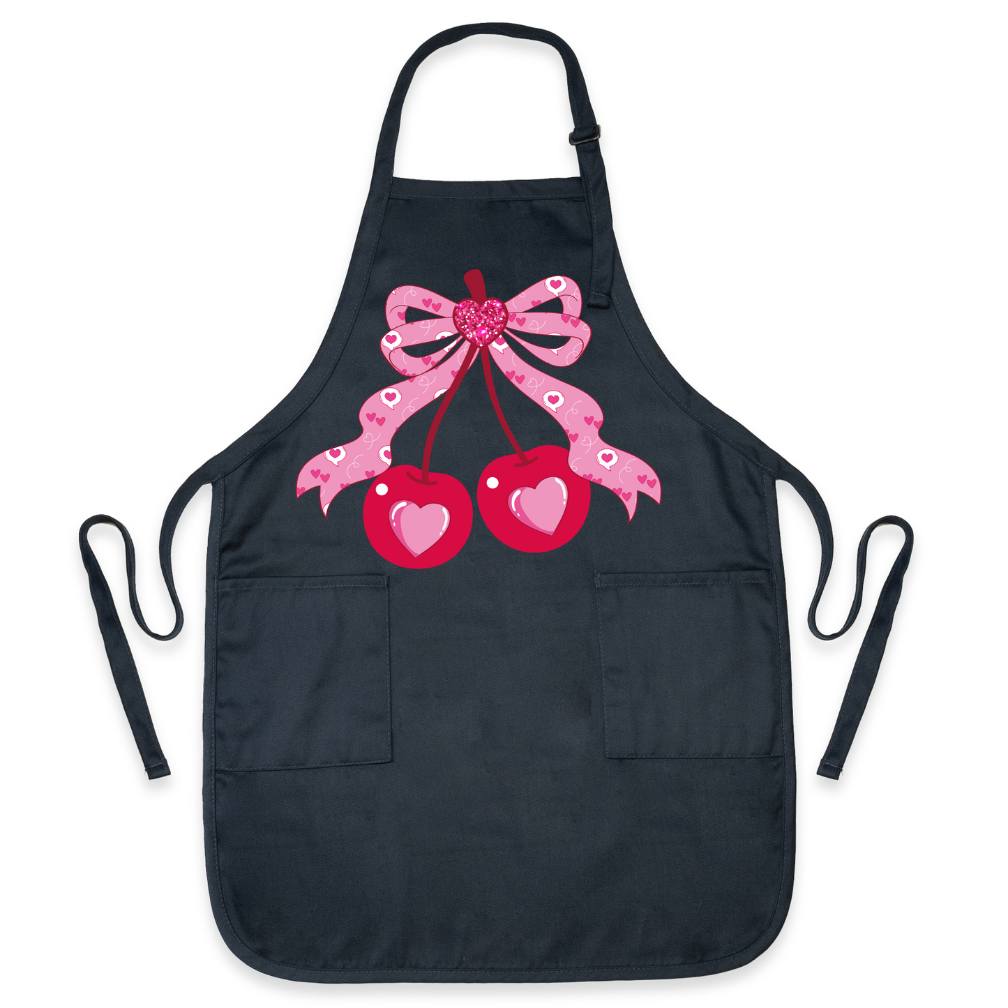 Coquette Pink Bow Cherry Apron – Cute Baking & Cooking Apron for Women, Valentine & Mother’s Day Gift