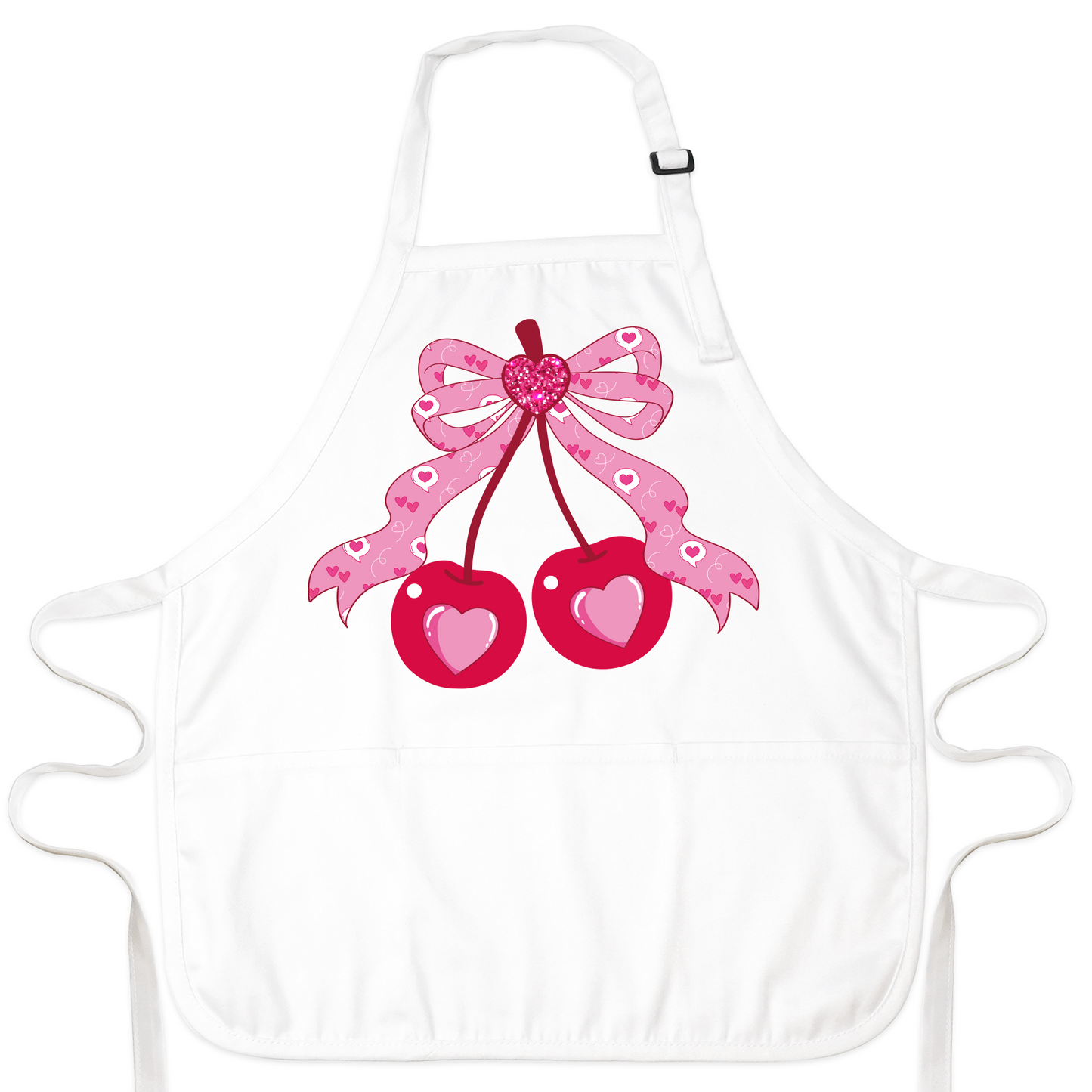 Coquette Pink Bow Cherry Apron – Cute Baking & Cooking Apron for Women, Valentine & Mother’s Day Gift