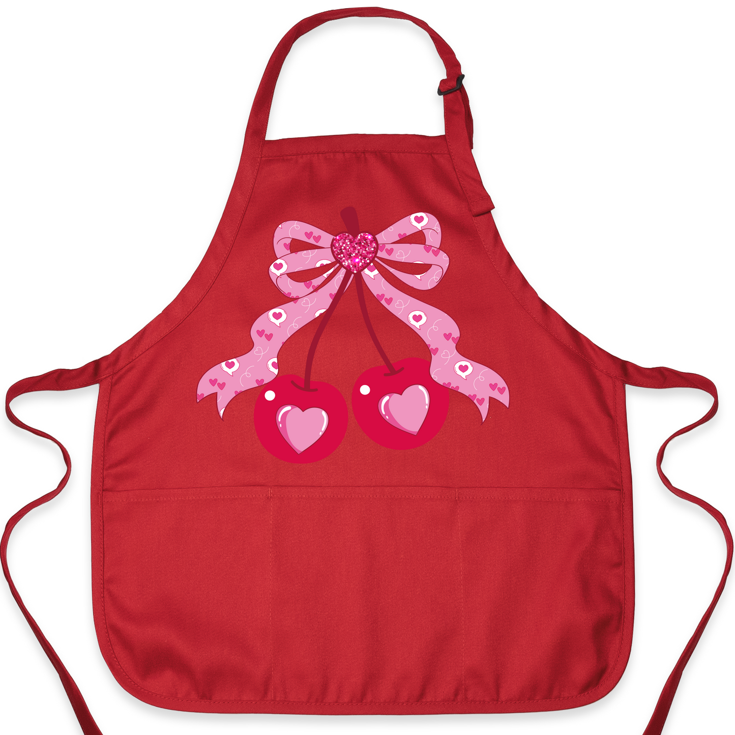 Coquette Pink Bow Cherry Apron – Cute Baking & Cooking Apron for Women, Valentine & Mother’s Day Gift