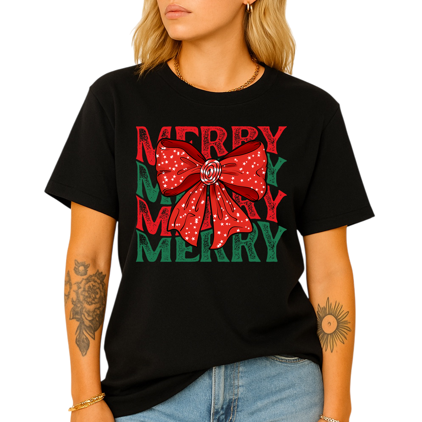 Merry Christmas Bow Shirt β Cute Coquette Holiday Tee for Women & Girls, Festive Family Xmas Top
