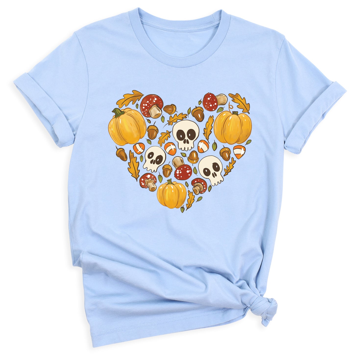 Heart Skull Halloween Shirt – Fall Season Tee for Women Men | Autumn Pumpkin Patch Outfit