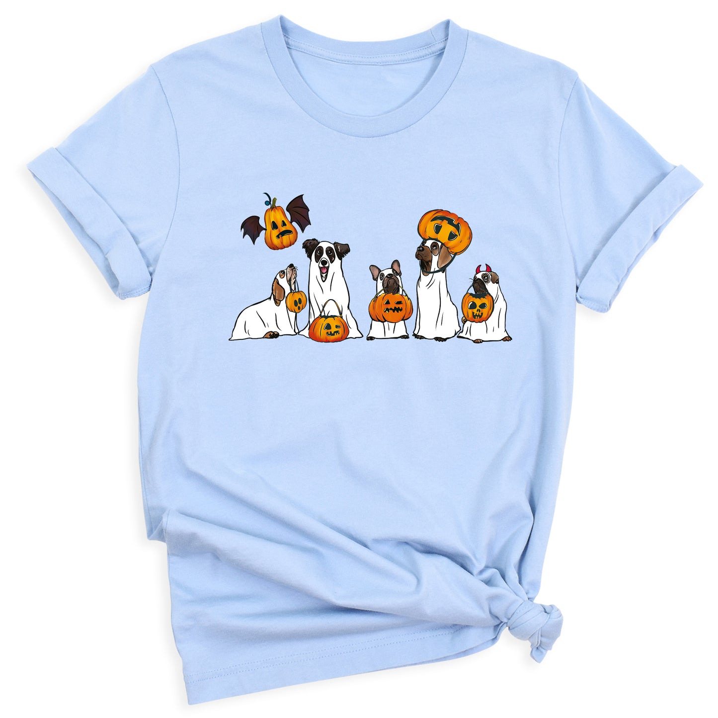 Halloween Ghost Dogs Shirt – Cute Dog Lover Tee for Women Men, Funny Pumpkin & Bat Halloween Top, Dog Mom Spooky Season Outfit