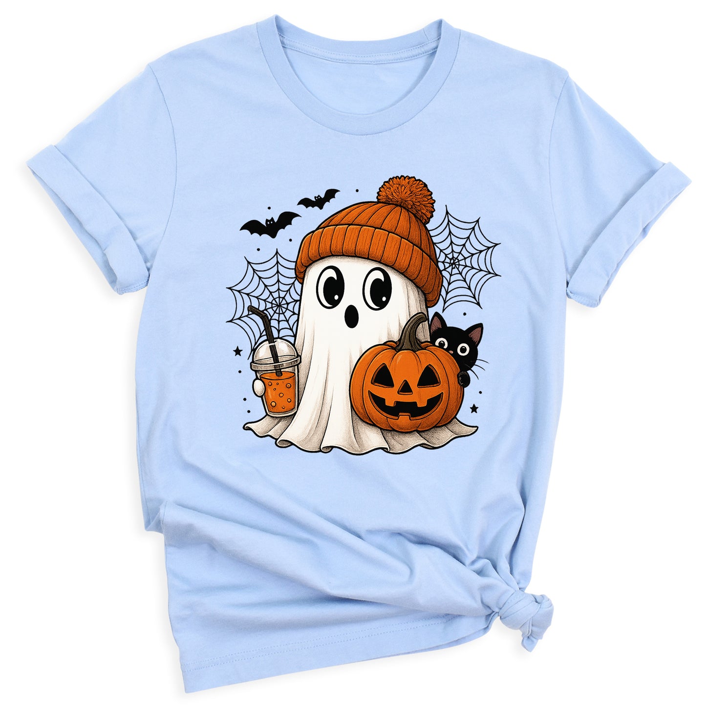 Halloween Ghost and Drink T-Shirt – Pumpkin & Spooky Season Tee