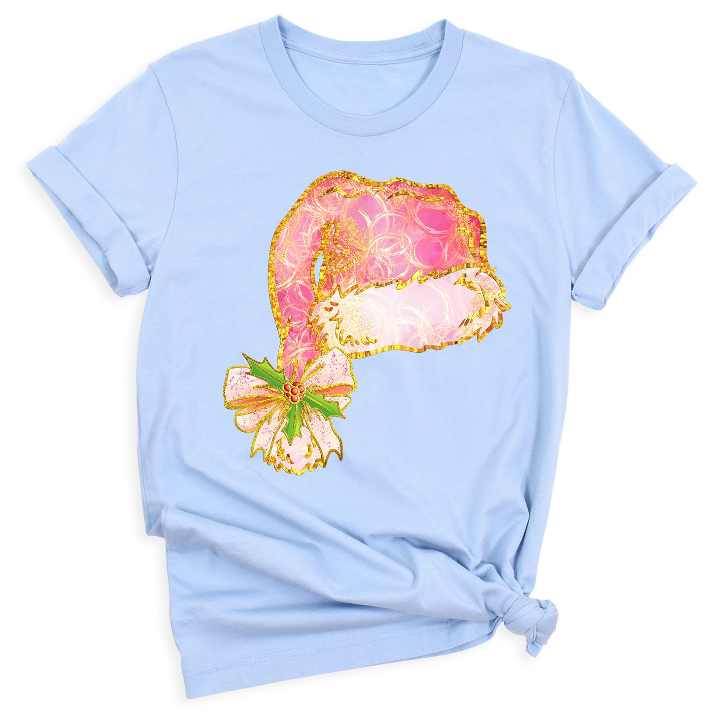 Coquette Santa Hat Pink Bow Shirt – Trendy Christmas Tee for Women & Girls, Xmas Party Holiday Top