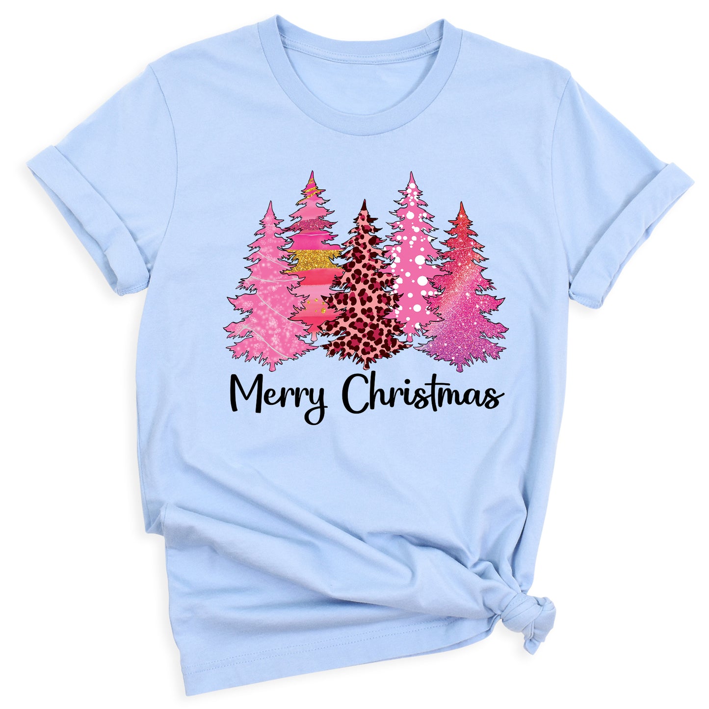Merry Christmas Tree Shirt for Women – Pink Leopard Print Holiday Tee, Cute Winter Outfit, Ladies Christmas Party Top