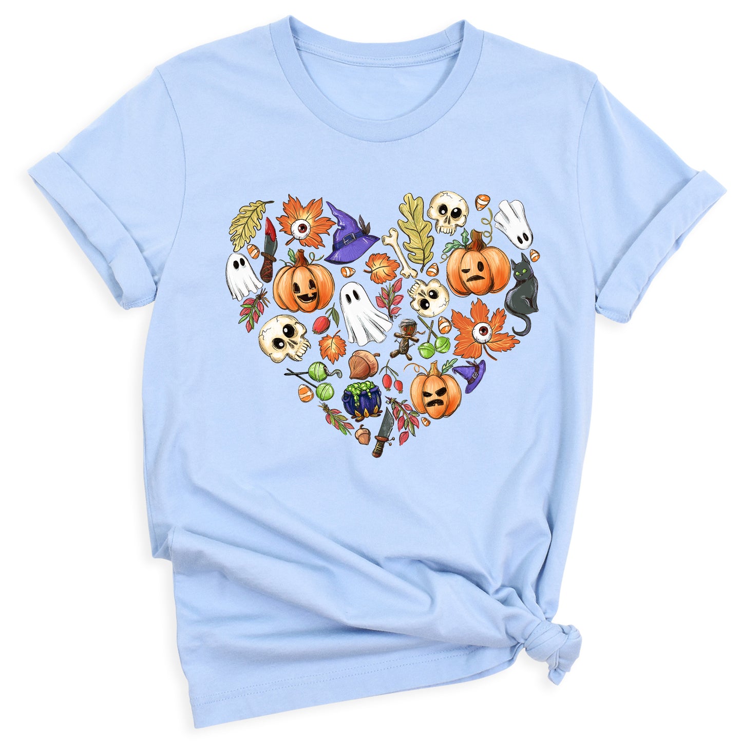 Halloween Elements Heart Shirt – Spooky Season Tee | Women’s Ghost & Pumpkin Shirt