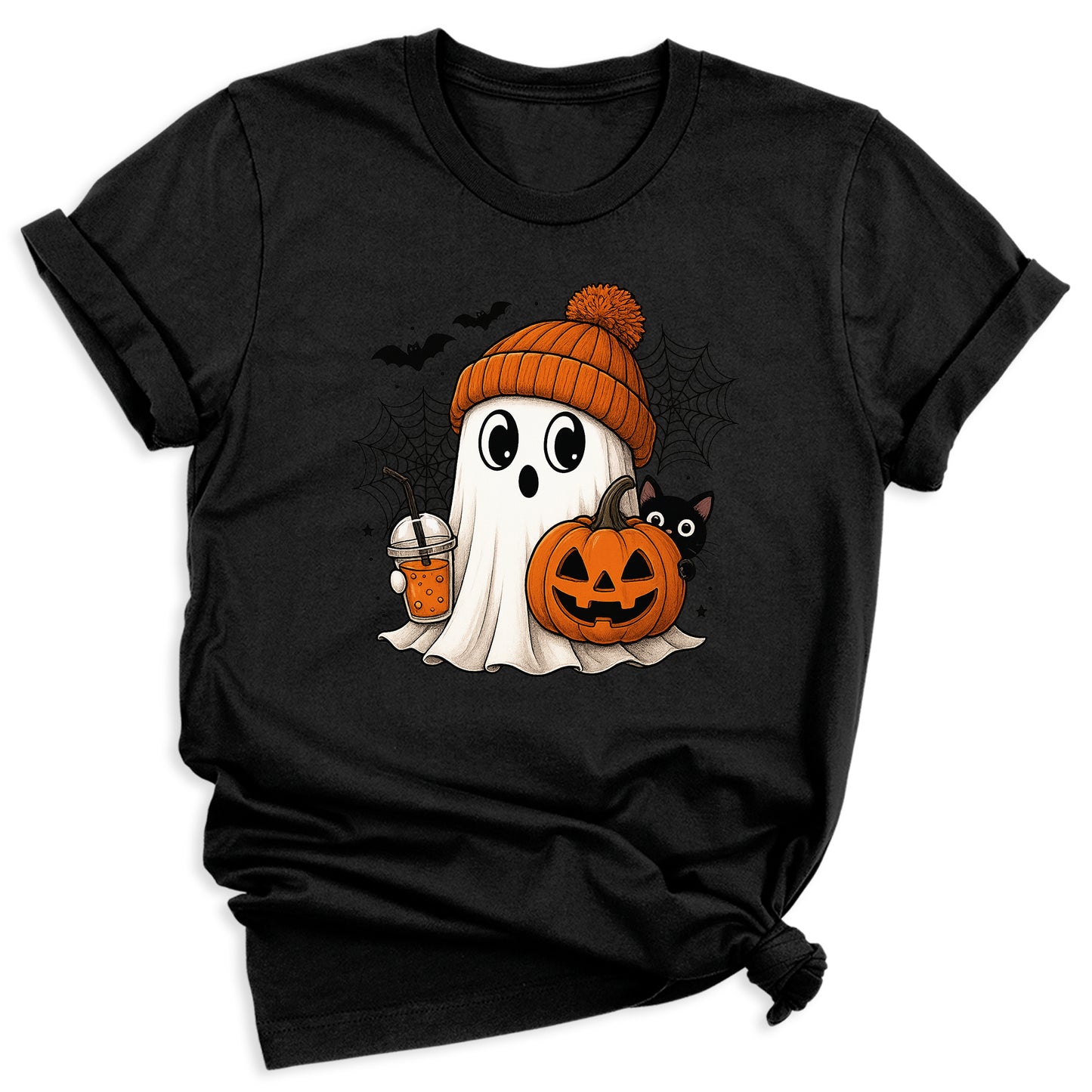 Halloween Ghost and Drink T-Shirt – Pumpkin & Spooky Season Tee