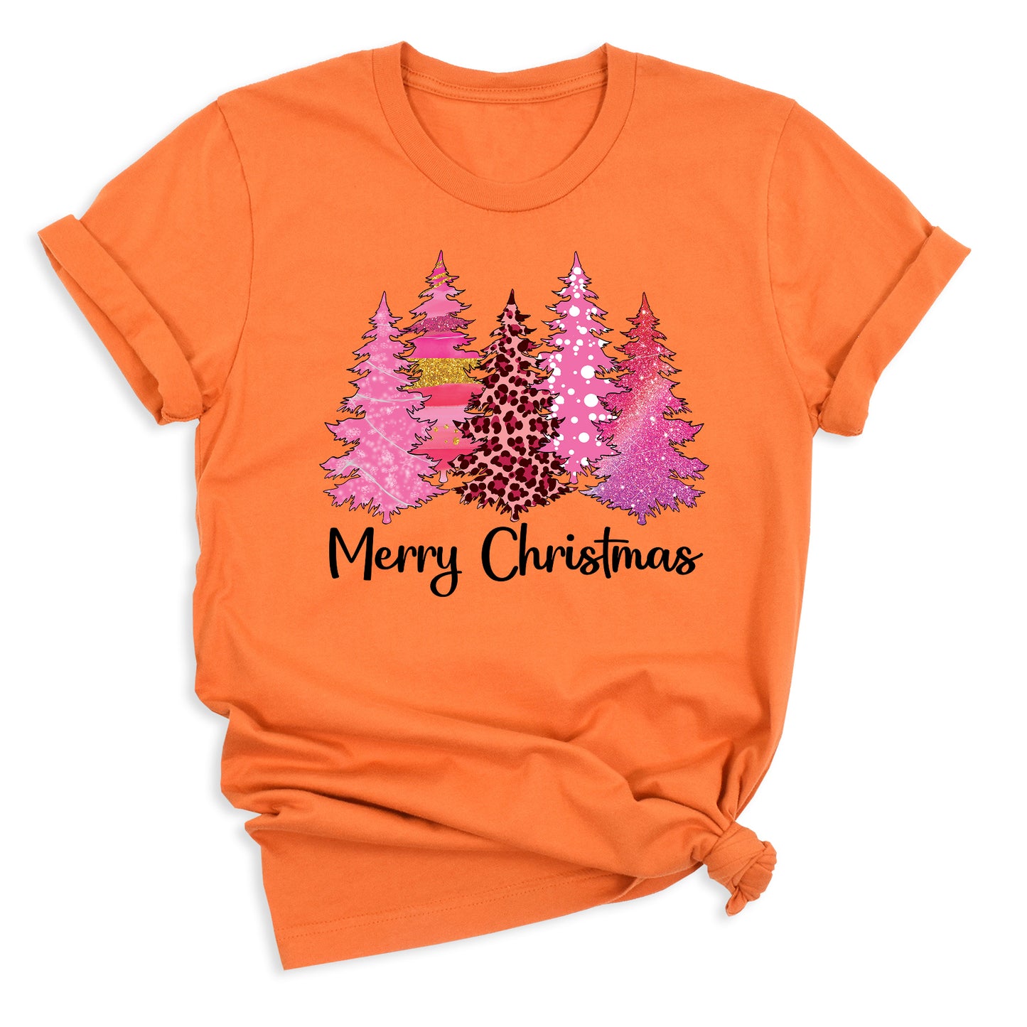 Merry Christmas Tree Shirt for Women – Pink Leopard Print Holiday Tee, Cute Winter Outfit, Ladies Christmas Party Top