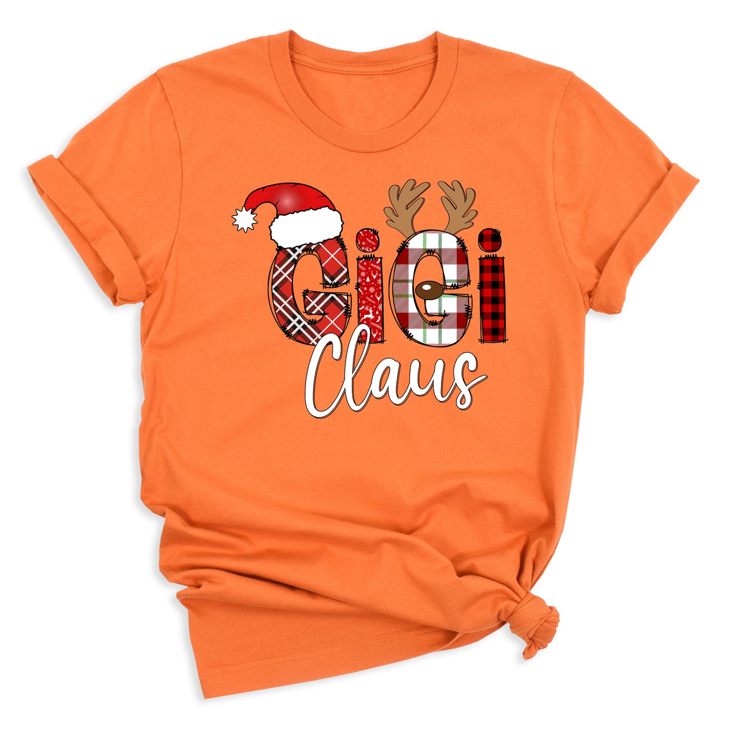 Gigi Claus Christmas Shirt for Grandma – Custom Gigi, Mimi, Nana Xmas Tee with Santa Hat & Plaid Design