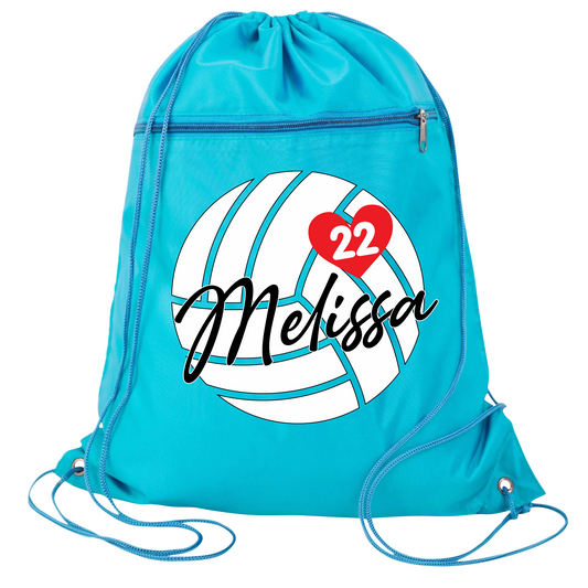 Personalized Volleyball Drawstring Bag – Custom Name Sport Bag for Girls, Volleyball Team Cinch Pack, Volleyball Player Gift Bag