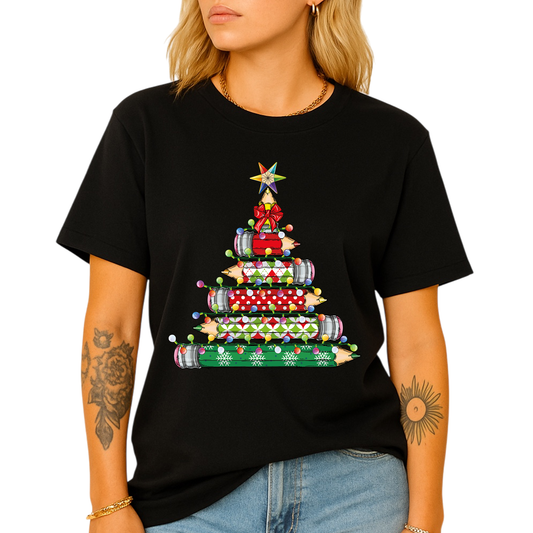 Christmas Pencil Tree Shirt – Teacher Holiday Tee, Cute School Xmas Top for Women & Students