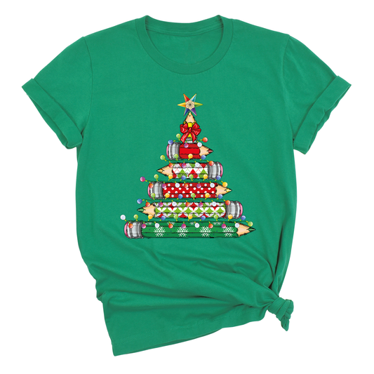 Christmas Pencil Tree Shirt – Teacher Holiday Tee, Cute School Xmas Top for Women & Students