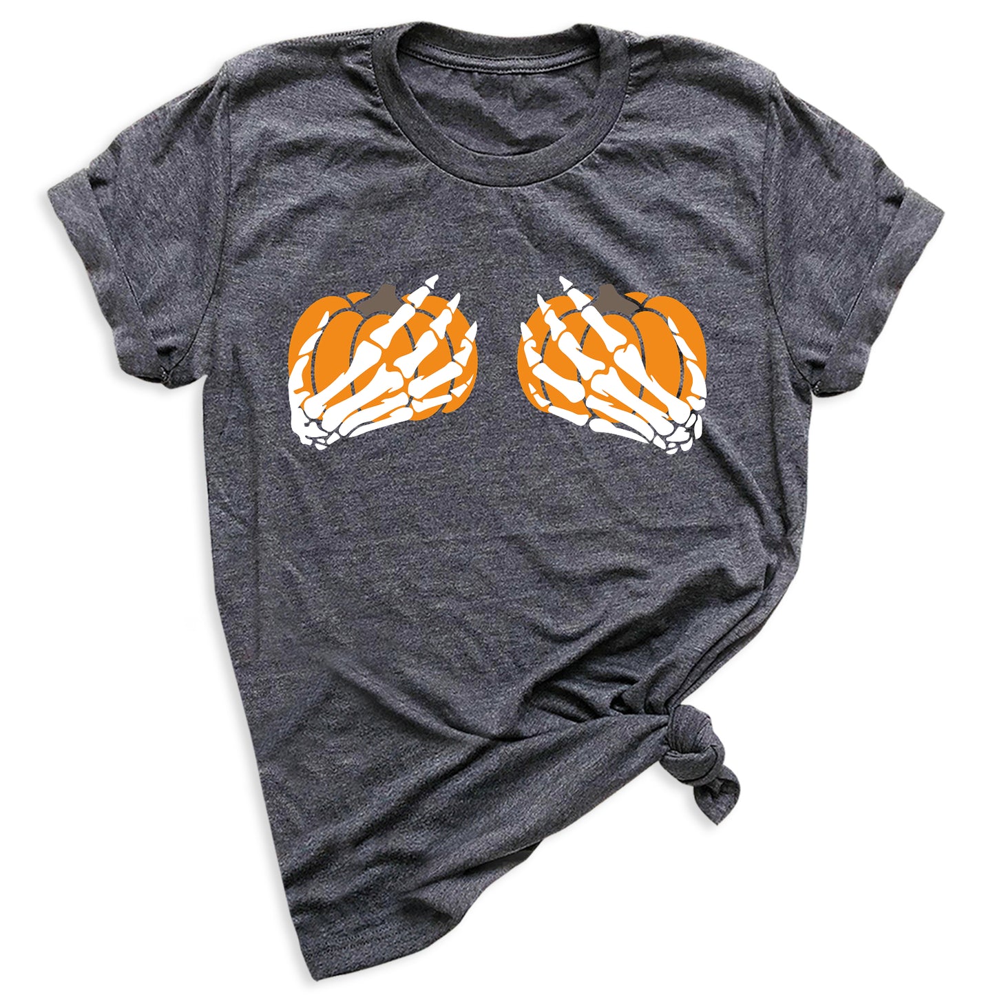 Skeleton Hand Bra Pumpkin Shirt – Funny Halloween Tee | Women’s Spooky Season Shirt