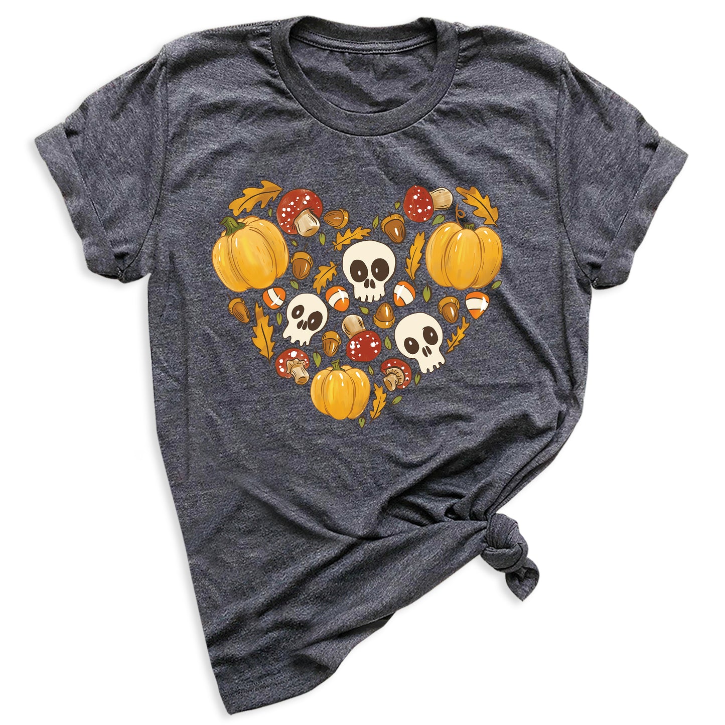 Heart Skull Halloween Shirt – Fall Season Tee for Women Men | Autumn Pumpkin Patch Outfit